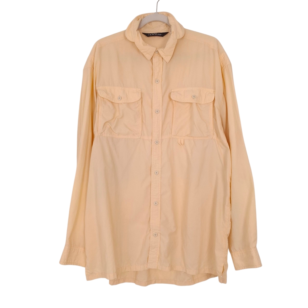 LL Bean Traveler button shirt ripstop fishing outdoor long sleeve butter yellow